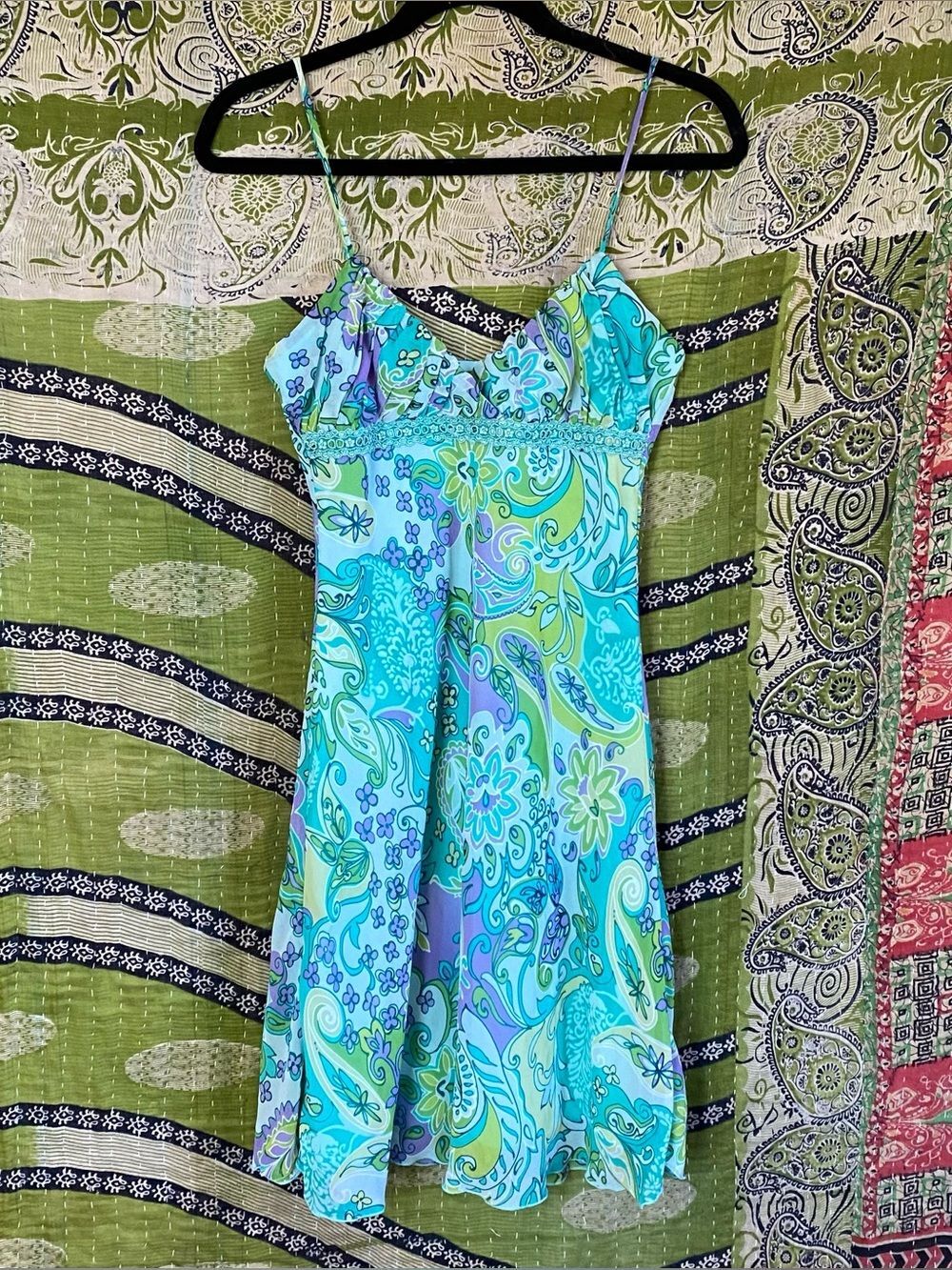 Vintage Y2K Twenty One Turquoise Paisley Sleeveless Coconut Girl Dress Small